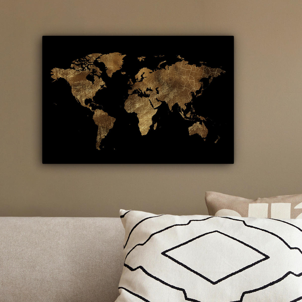 LEINWANDBILD Weltkarte - Gold - Luxus - Erde - Schwarz 30x20 cm - Goldfarben, Textil (30/20cm) - MuchoWow