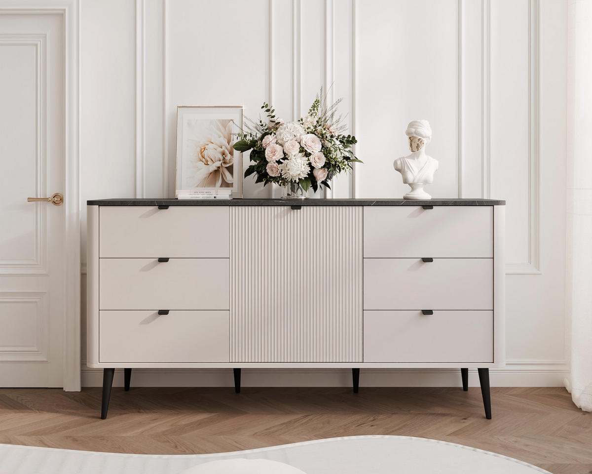 KOMMODE mit Schubladen NAVANI 160 cm Kaschmir Stein - Grau, Holzwerkstoff (160/82/40cm) - Idohome