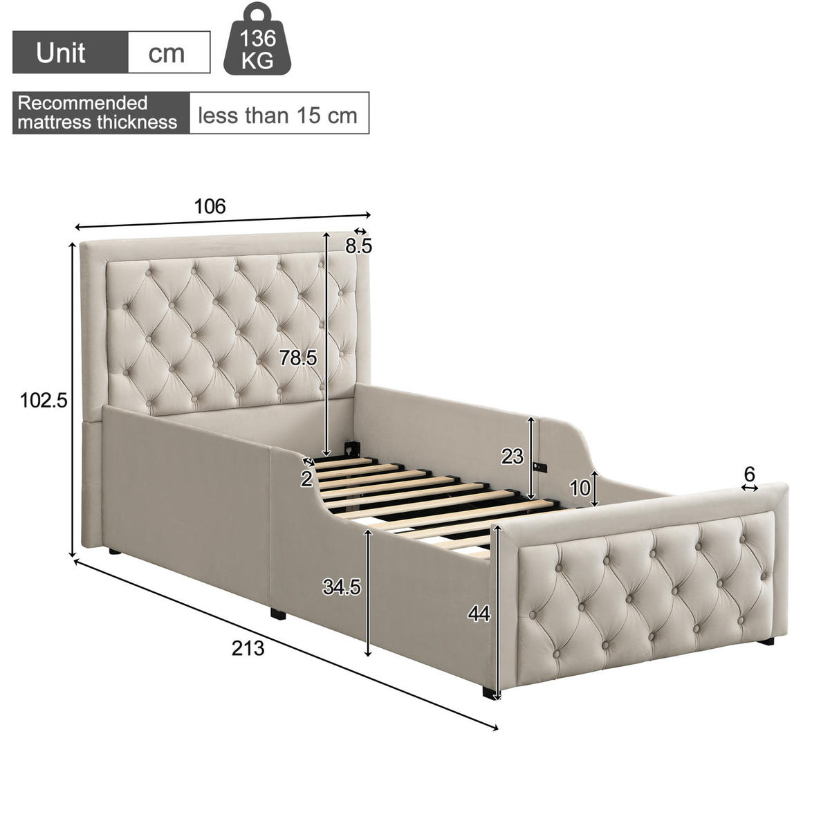 KINDERBETT 90/200 cm Beige aus Samt mit Stauraum - Beige, Textil (90/200cm) - OKMYHOME