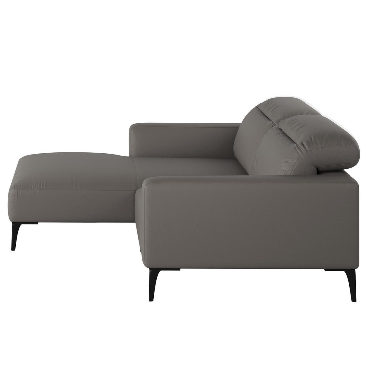 1,5-SITZER ECKSOFA mit Longchair - Schwarz/Grau, Leder/Metall (232/180cm) - home24