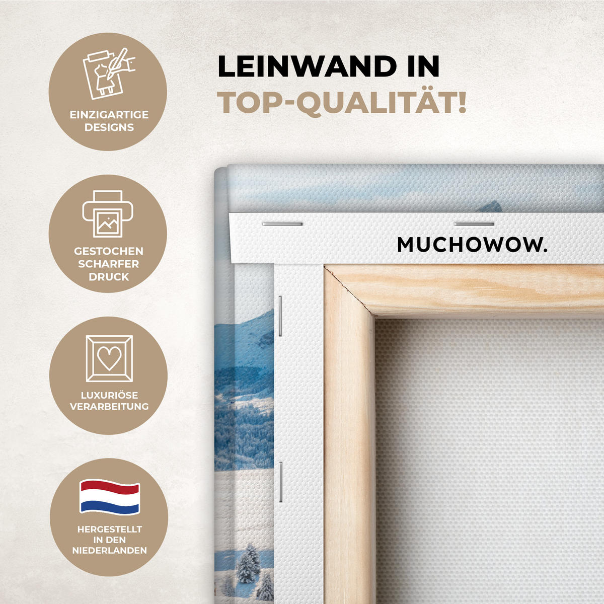 LEINWANDBILD Winter - Hütte - Berge - Aussicht - Schnee 30x20 cm - Eichefarben, Textil (30/20cm) - MuchoWow