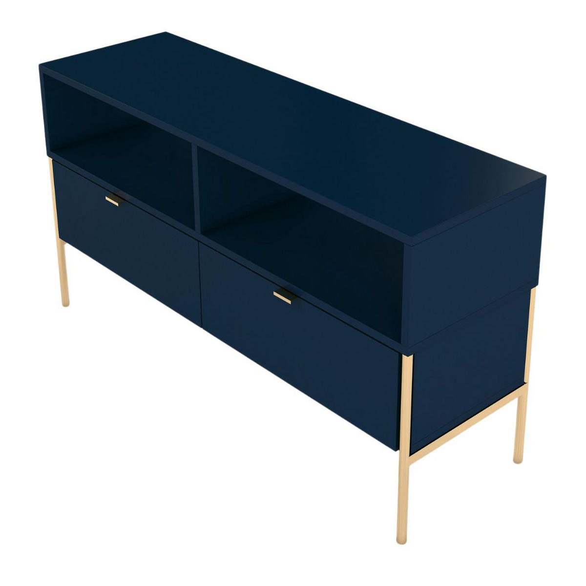 LOWBOARD Polka, Marineblau, Goldene Details - Goldfarben/Dunkelblau, Holzwerkstoff/Metall (120/65/37cm) - Skandica