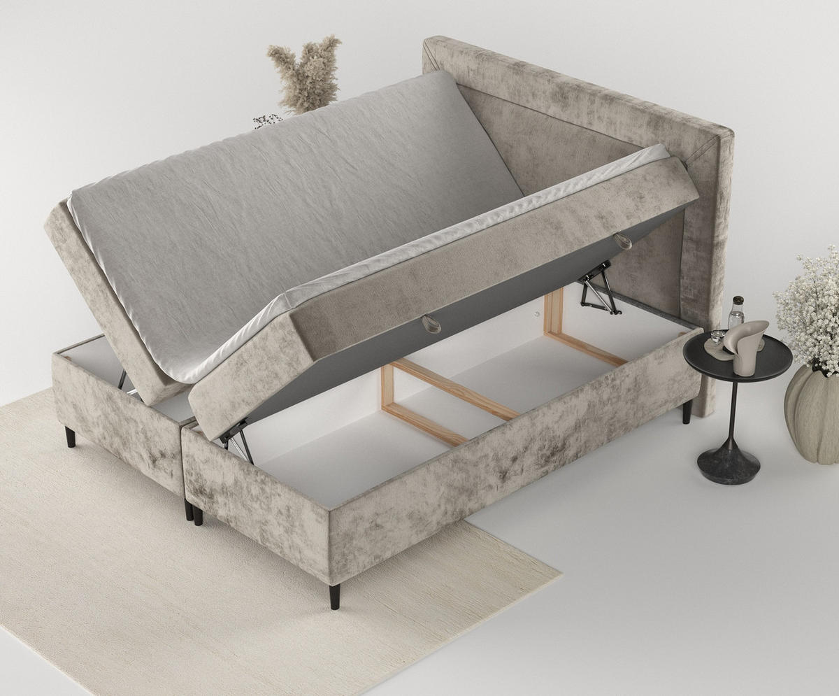 BOXBETT Noble Beige 160/200 cm - Beige/Schwarz, Holz/Holzwerkstoff (160/200cm) - Maison de Reve