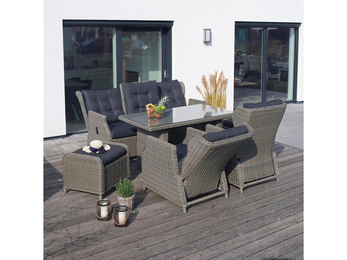 GARTEN-SITZGRUPPE Bilbao Braun Polyrattan für 7 Personen - Braun, Naturmaterialien - Green Spirit