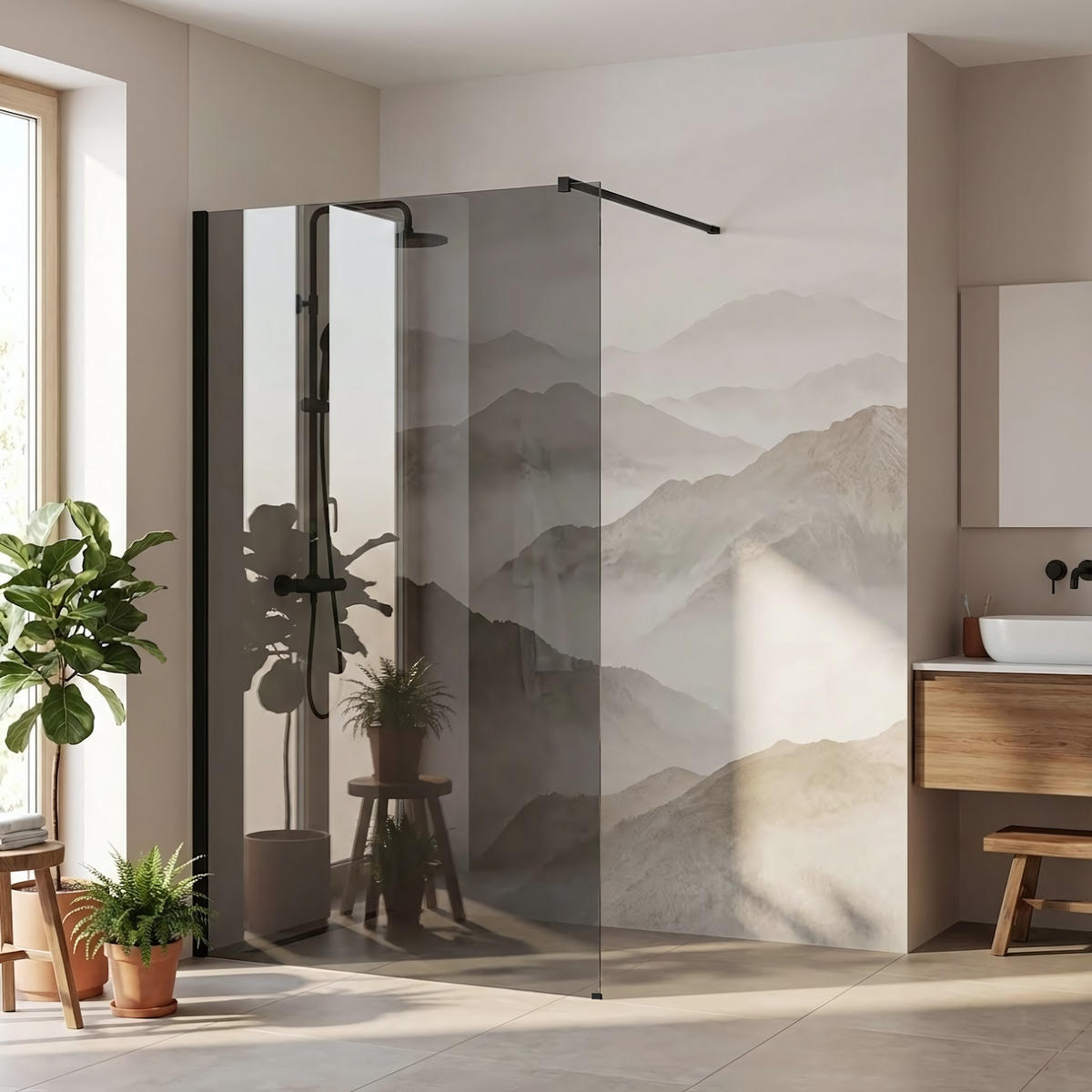 DUSCHWAND Rea Flexi Grey / Black 110 - Schwarz, Glas (120/110/195cm) - REA