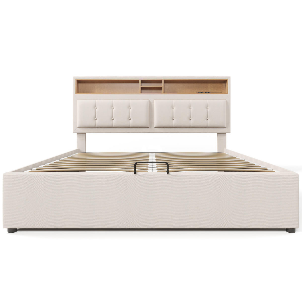 POLSTERBETT 160/200 cm Beige mit Stauraum und USB- und Type-C-Anschlüssen - Beige, Textil (160/200cm) - Flora Grace