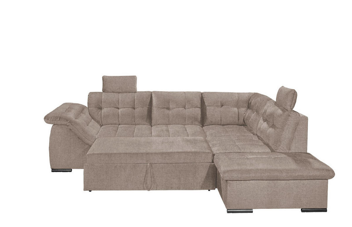 ECKSOFA mit Schlaffunktion und Bettkasten, verstellbare Armlehnen - Sandfarben, Textil (283/217cm) - ed exciting design