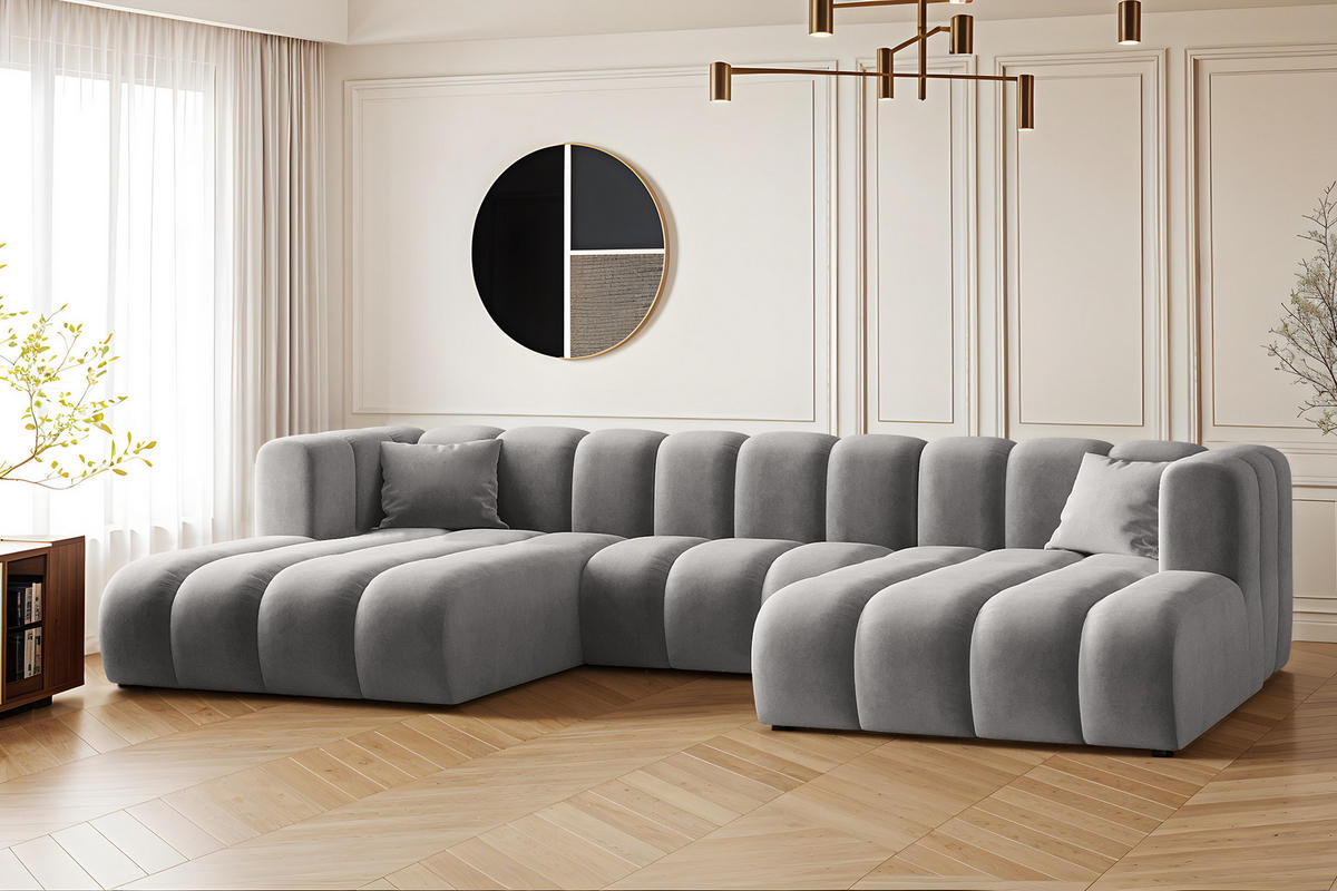 ECKSOFA U-from Grand modular Stoff Salvador Grau - Grau, Holz (317/179cm) - Kaiser Möbel