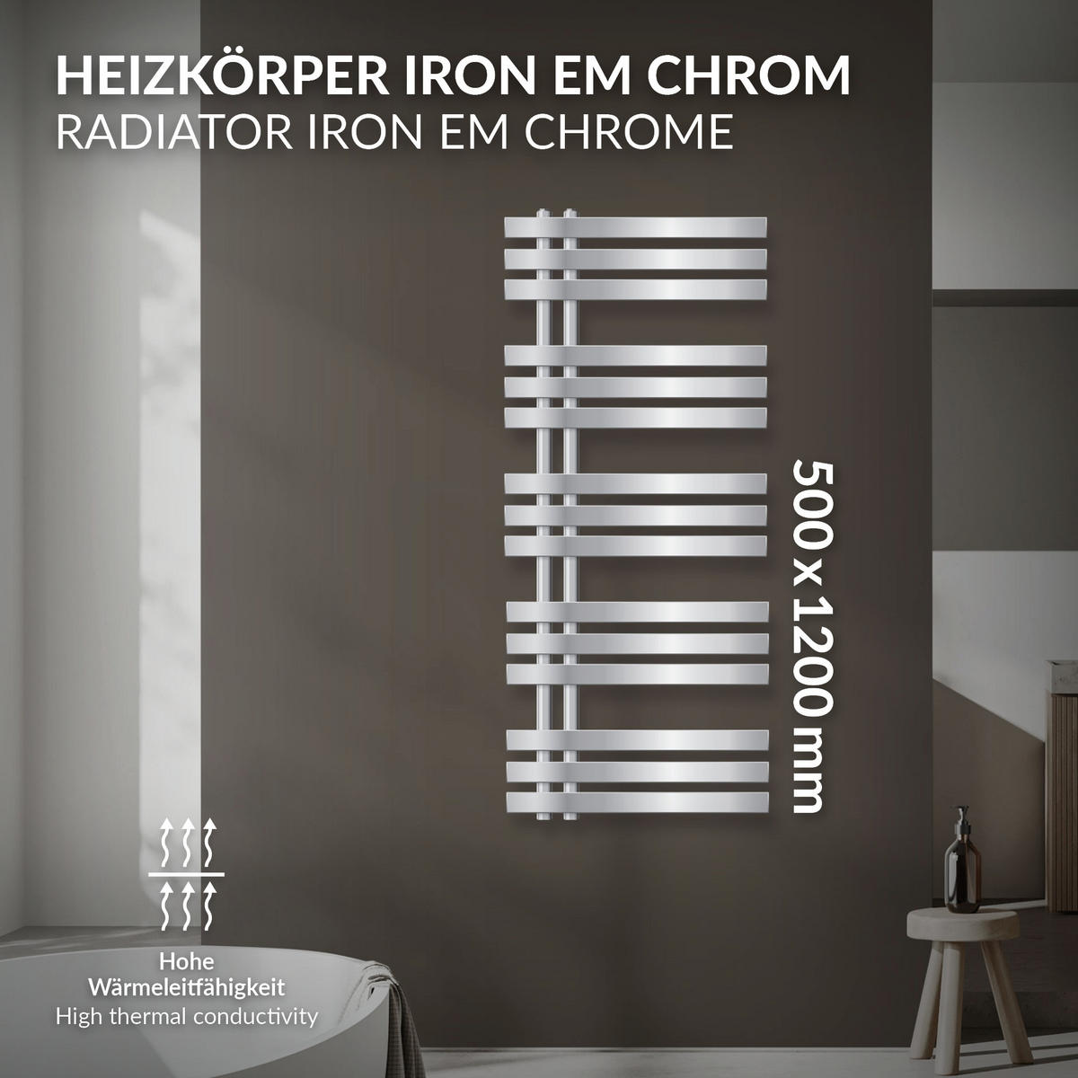 BADHEIZKÖRPER Iron EM 500x1200 Chrome - Chromfarben, Metall (50/120/3cm) - LuxeBath