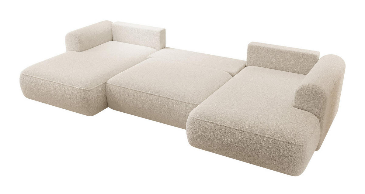 WOHNLANDSCHAFT Ovo Beige Boucle - Beige/Schwarz, Textil (380/95/167cm) - Selsey