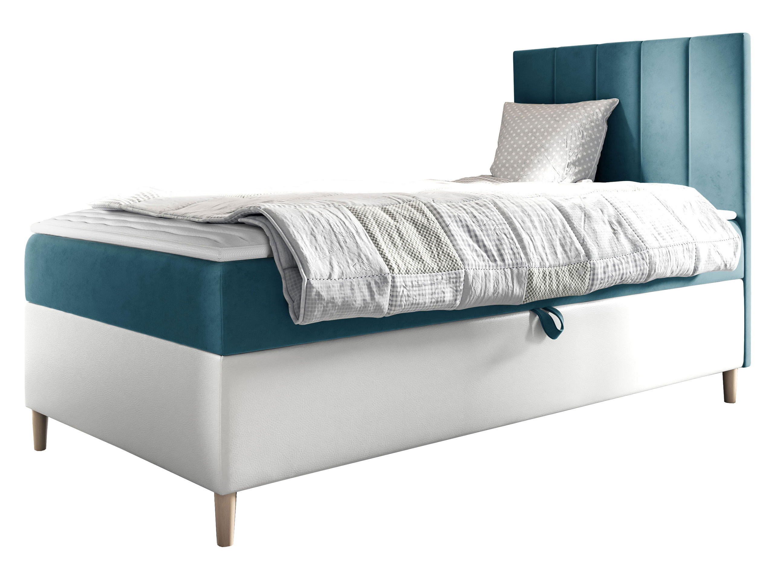 BOXBETT Maja Junior 1, Seite zum Öffnen des Bettkastens: Rechts - Türkis/Weiß, Holz (80/200cm) - MIRJAN24