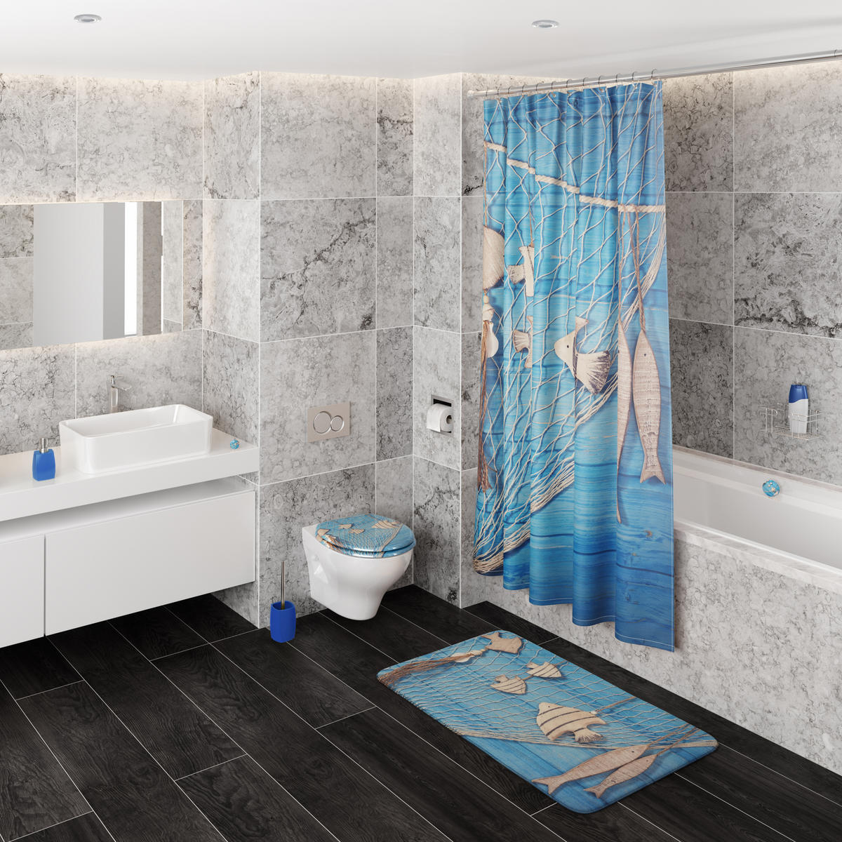 DUSCHVORHANG Seefahrt 180 x 200 cm - Blau, Textil (180/200cm) - Sanilo