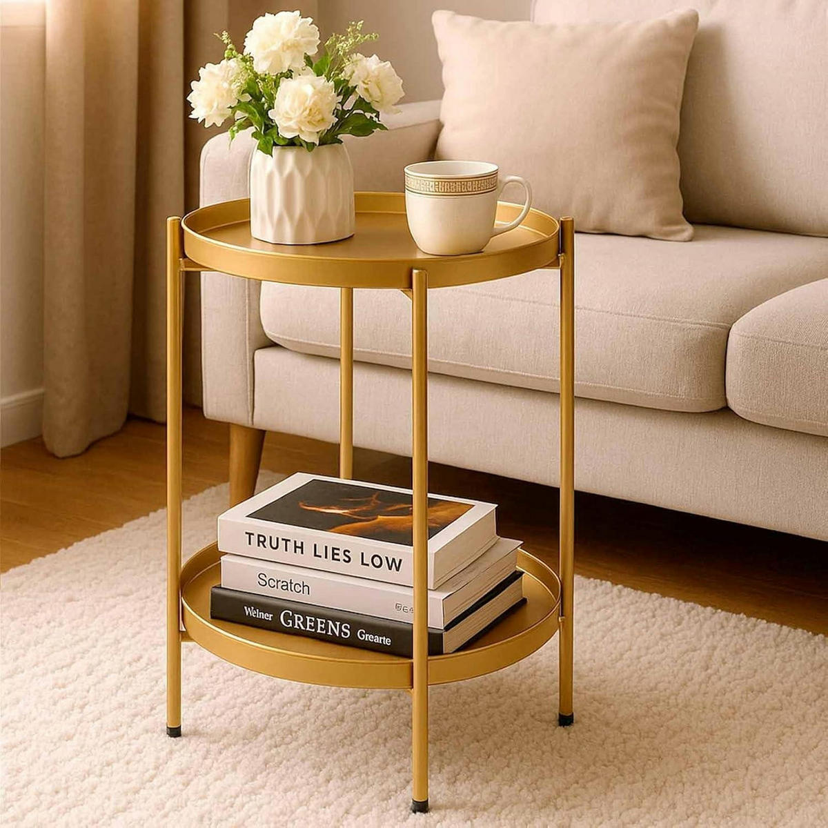 BEISTELLTISCH rund Metall Gold 37 cm - Goldfarben, Metall (37/37/50cm)