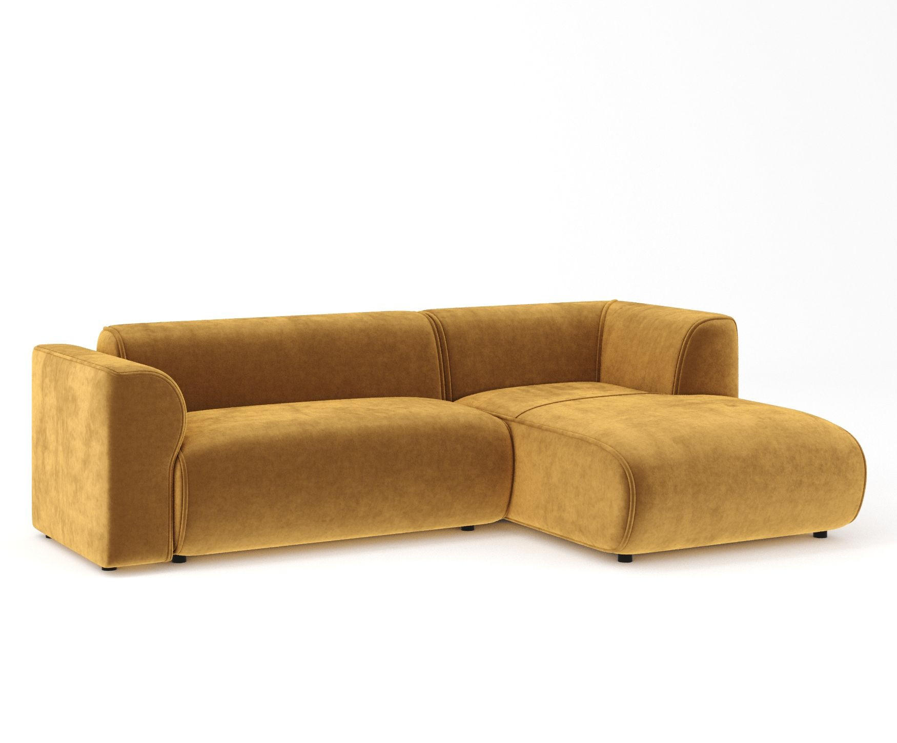 ECKSOFA Melani Honigfarbe Samtstoff - Rechts Seite - Schwarz/Honig, Holz/Holzwerkstoff (162/256cm) - Maison de Reve