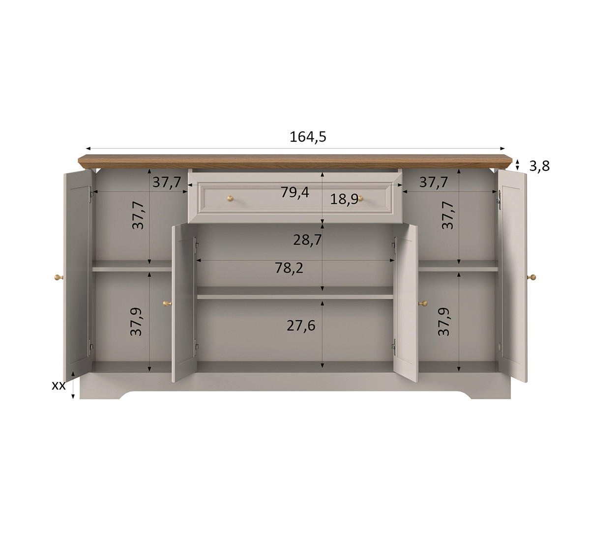 ŠIROKÁ KOMODA Dulci Kašmír a drevo - kašmírová, kompozitné drevo (164.7/91.5/46.2cm) - Petits-meubles