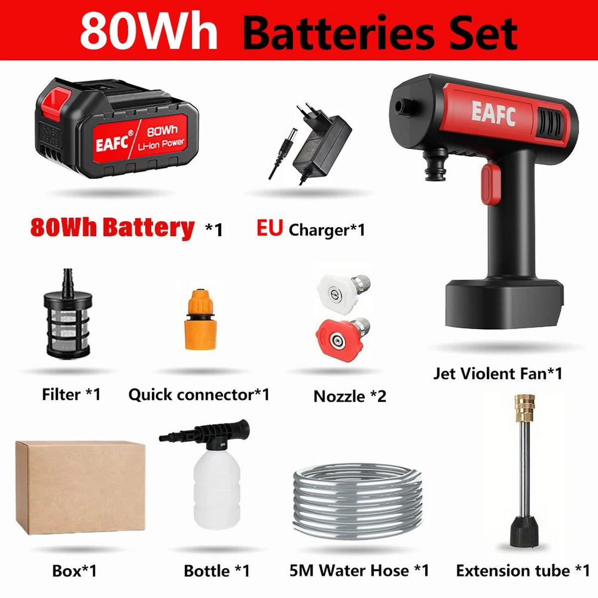 ELEKTRO-HOCHDRUCKREINIGER 60Bar, kabellos für Outdoor-Reinigung mit 80Wh Batterie - Schwarz, Metall (36.5/22.5cm) - Coonoor