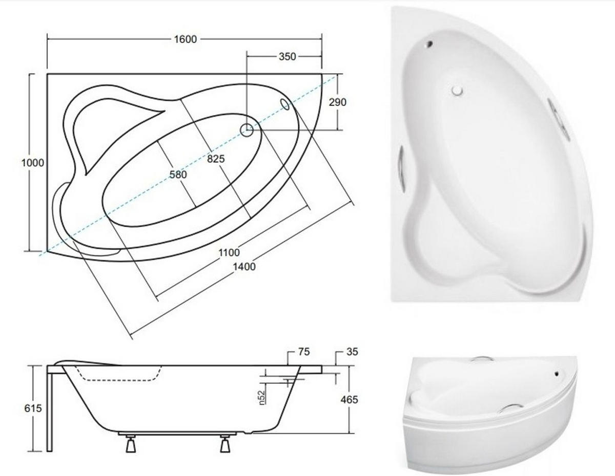 BADEWANNE Eckwanne ADA 160/100 Links mit Schürze Ablauf Füße - Weiß, Kunststoff (100/61.5/160cm) - bad land