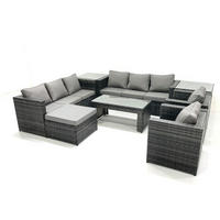 GARTENMÖBEL COUCHTISCH SET mit Sofa Polyrattan Outdoor 9-Sitzer - Dunkelgrau/Grau, Glas/Kunststoff - Fimous