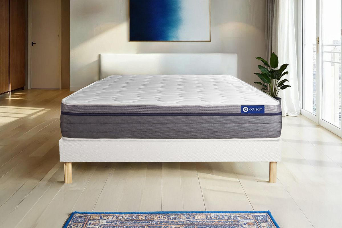 BETT Actilatex zen Latex und Memory-Schaum 180 x 220 cm h1 - Kit Bettgestell Weiß - Beige/Weiß, Karton/Holz (180/220cm) - ACTISOM