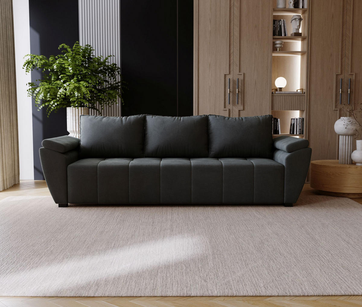 SOFA ZEUS mit Schlaffunktion MONOLITH 92 mit Stauraum - Dunkelgrau, Textil (80/78/240cm) - Bedante