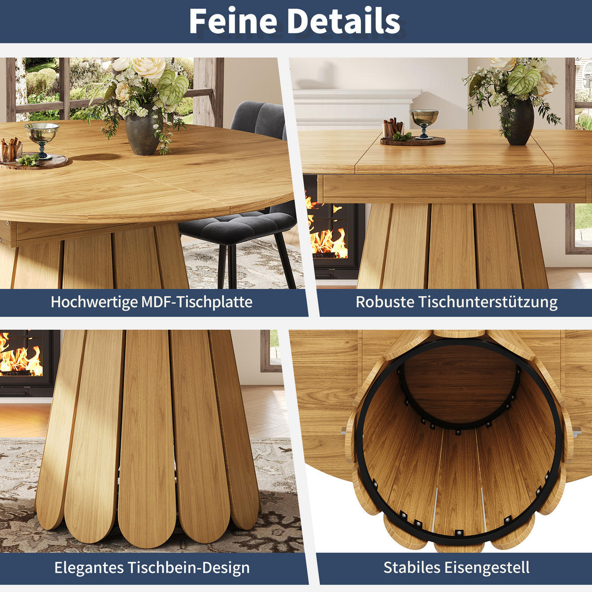 ESSTISCH 118/118/76,8 cm Naturholz Optik ausziehbar auf 158 cm aus MDF mit Stauraum für Einlegeplatte - Naturfarben, Holzwerkstoff (158/118/76cm) - OKWISH