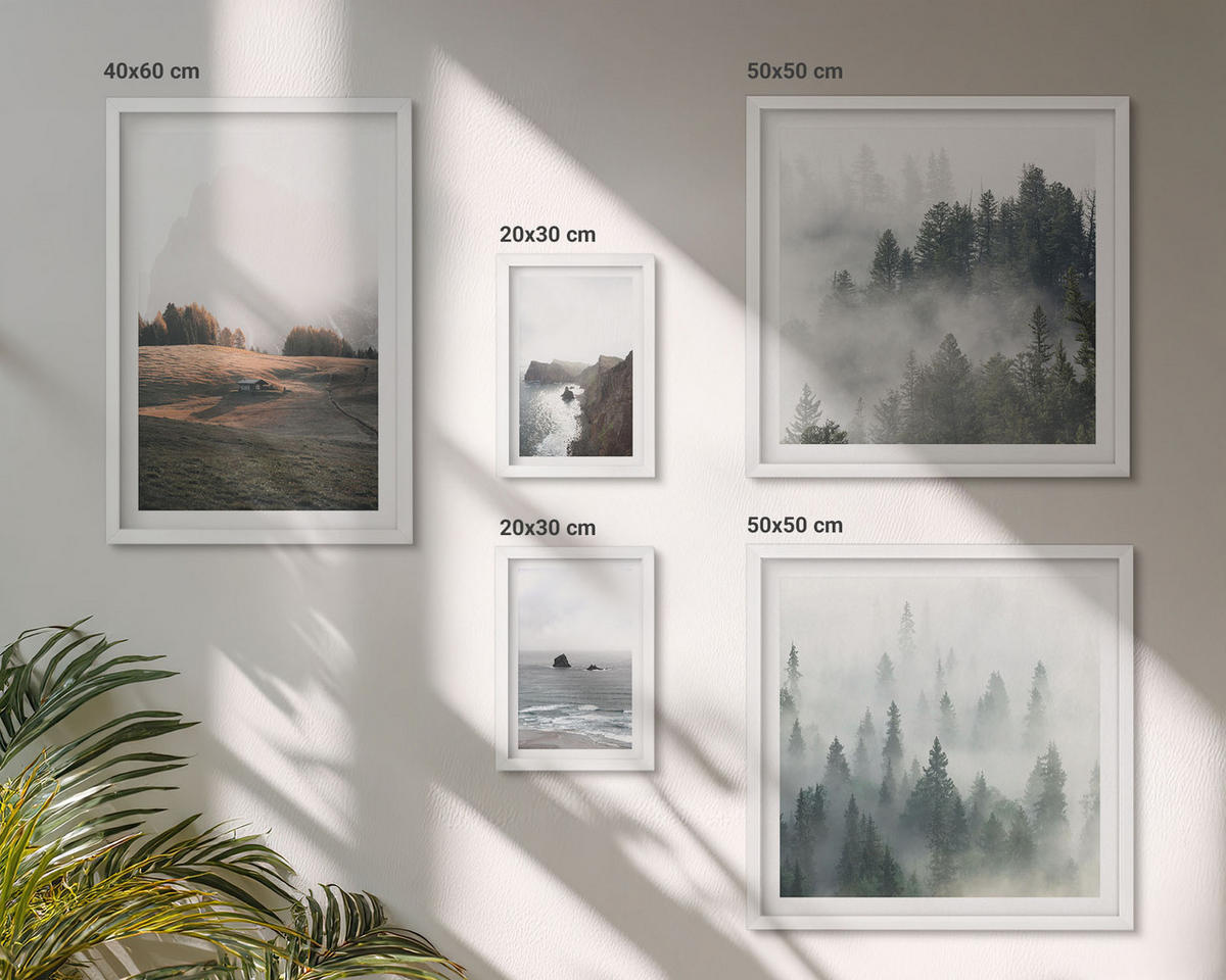 WANDBILDER 5er-Set - 50x50 cm & 20x30 cm & 40x60 cm Weißer Rahmen - Landschaften aus Bergen und Meer - Weiß, Kunststoff (40/60cm) - ArtPrintCave