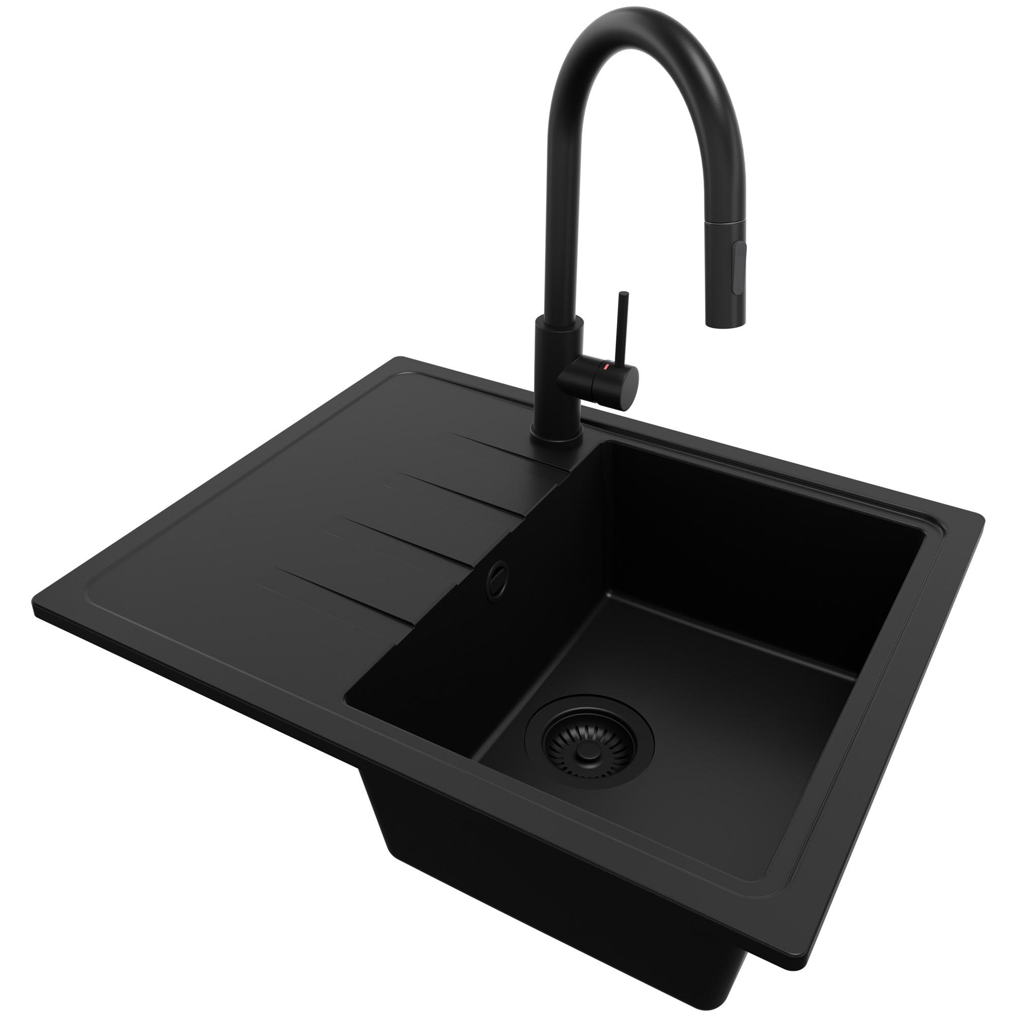 Primagran Granitspüle Schwarz, Schwarz, Schwarz 62x19x50 cm