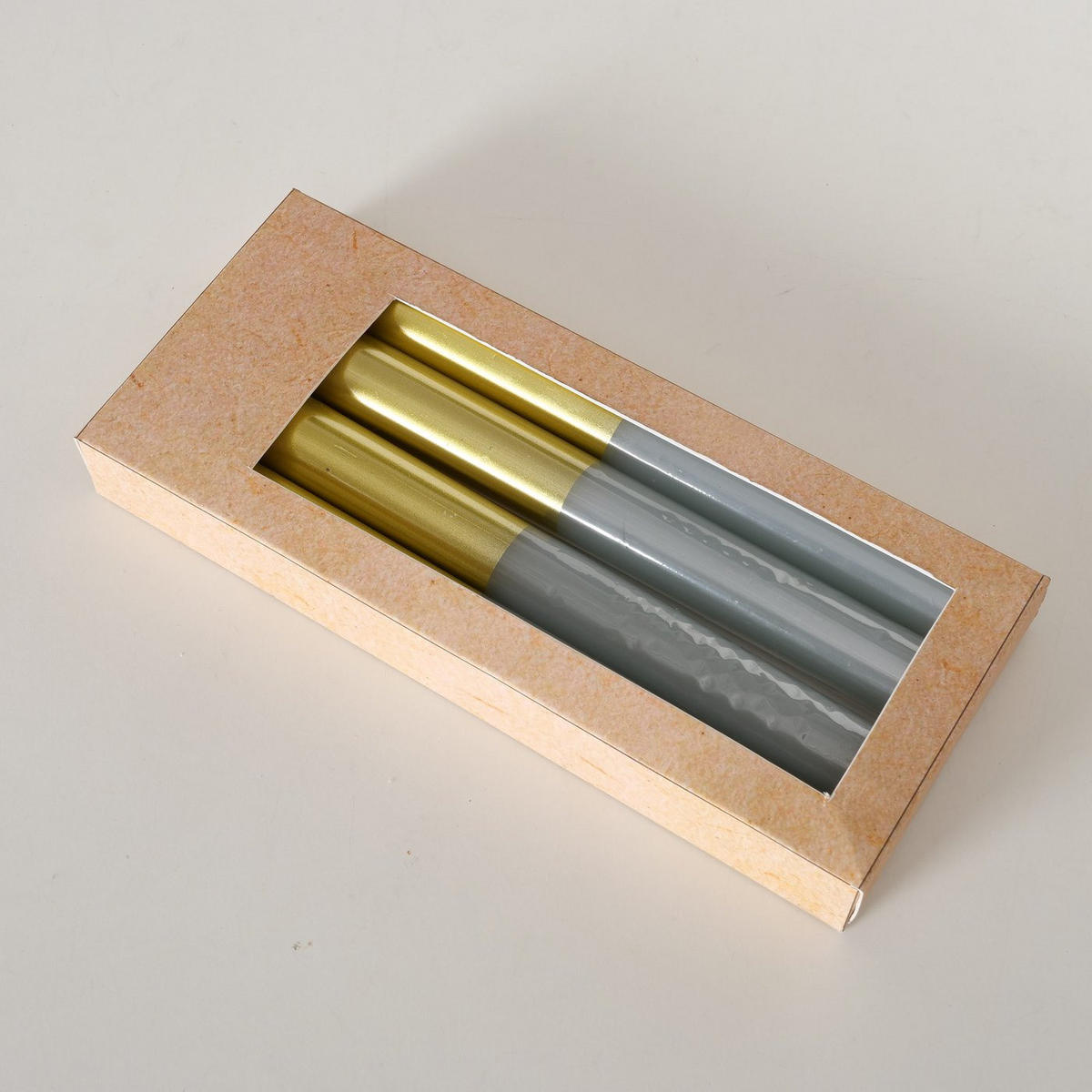 KERZEN mit goldener Verzierung 2,2/2,2/20 cm - Grau, Paraffin (2.2/20/2.2cm) - Boltze Home