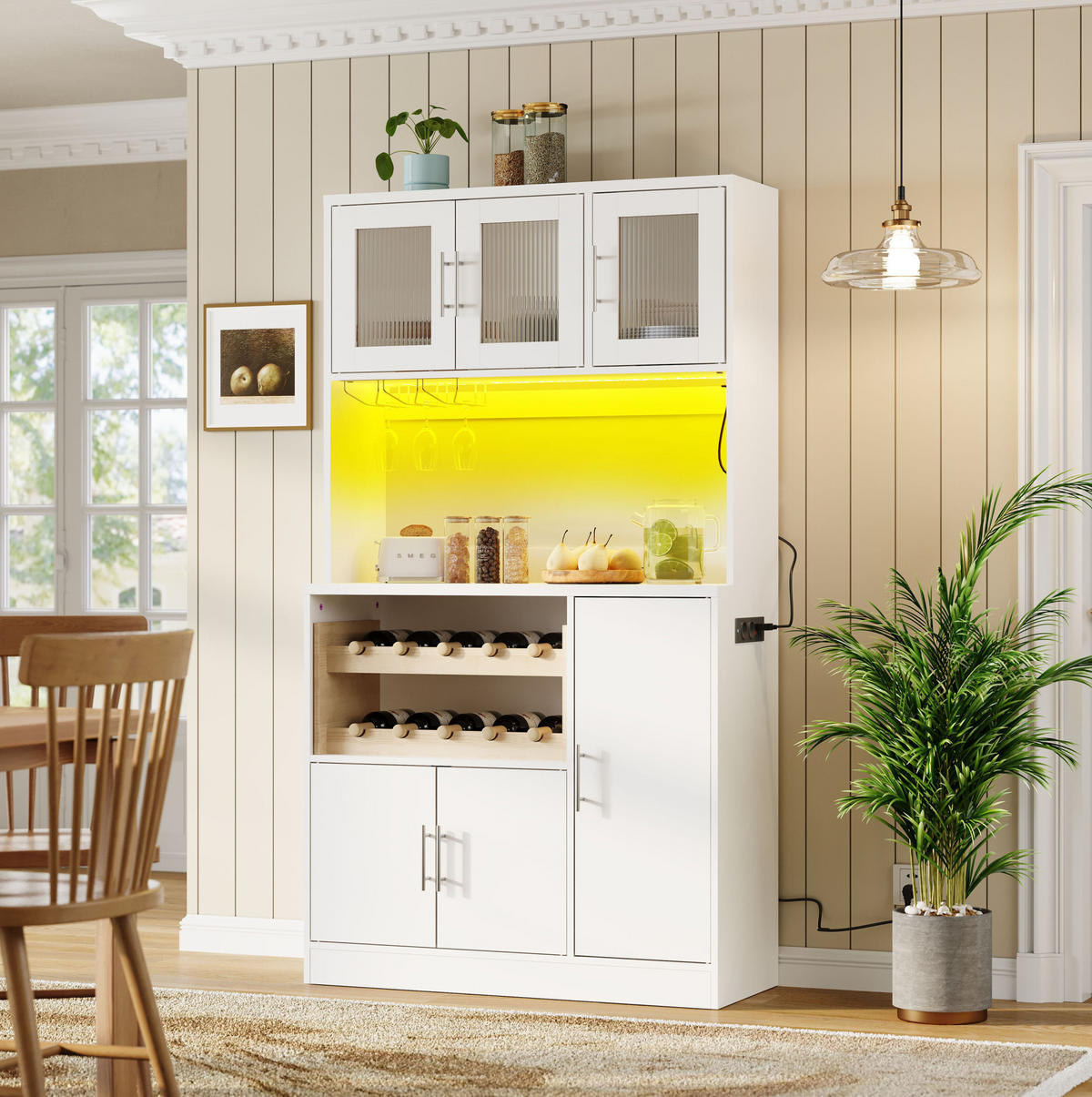 BUFFET 100/40/180 cm aus MDF mit RGB-LED und Steckdosenleiste Weiß - Weiß, Holzwerkstoff (100/180/40cm) - Modenvie