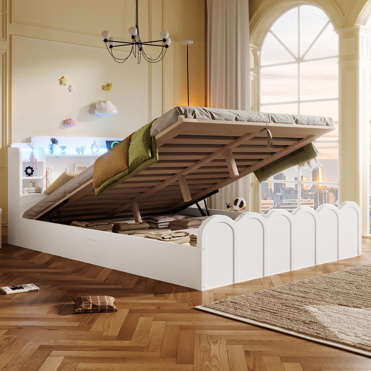POLSTERBETT 140/200 cm Weiß aus Particle Board mit LED-Beleuchtung und Stauraum - Weiß, Holzwerkstoff (140/200cm) - OKMYHOME