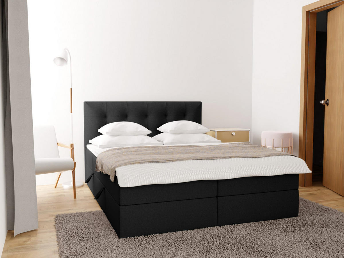 BOXBETT Doppelbett Kolumbo Schwarz 140x200 cm - Schwarz, Textil (140/200cm) - Fedve