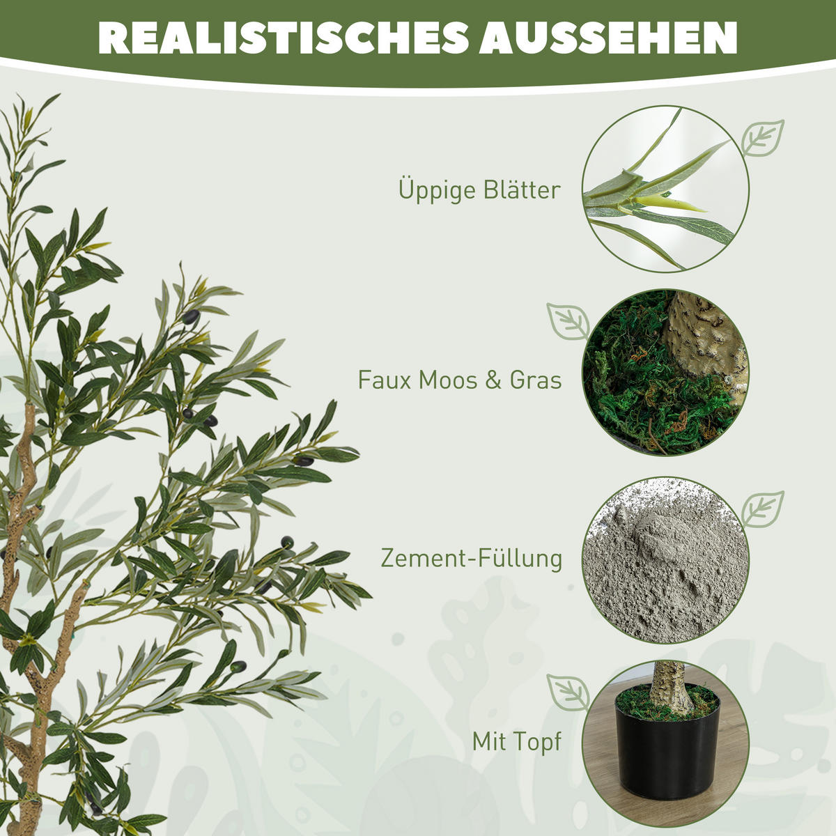 KUNSTPFLANZE DE-08637 150 cm mit 720 Blättern Grün - Grün, Kunststoff (150cm) - ComfortXL