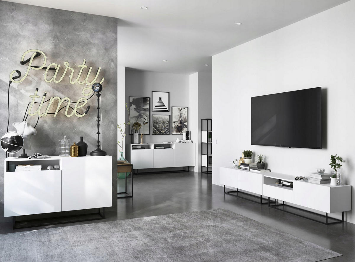 TV-SCHRANK Enjoy Weiß matt mit Metallrahmen 120 cm - Schwarz/Weiß, Holzwerkstoff/Metall (120/46/35cm) - Meble Lindner