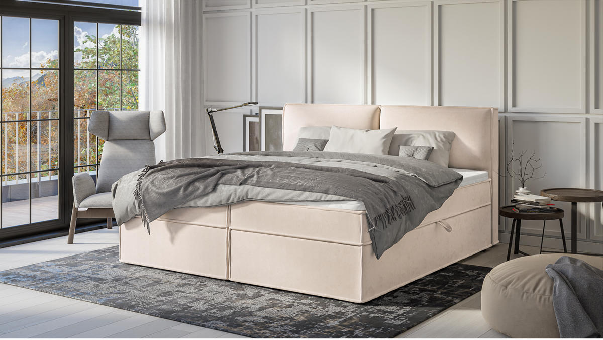 BOXBETT Eclipse 200/200 cm Beige Luxusmicrofaser - Beige/Schwarz, Holz/Kunststoff (200/200cm) - S-Style Möbel