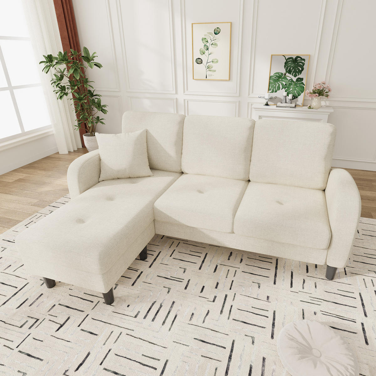 SOFA modular mit Chaiselongue 166 x 118 x 77 cm Hellbeige - Weiß, Holz (118/166cm) - Meubliv