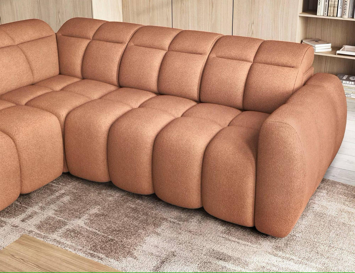 ECKSOFA mit elektrischem Sitzvorschub, Bettkasten und verstellbare Kopflehnen - Kupferfarben, Naturmaterialien/Textil (258/208cm) - Eltap