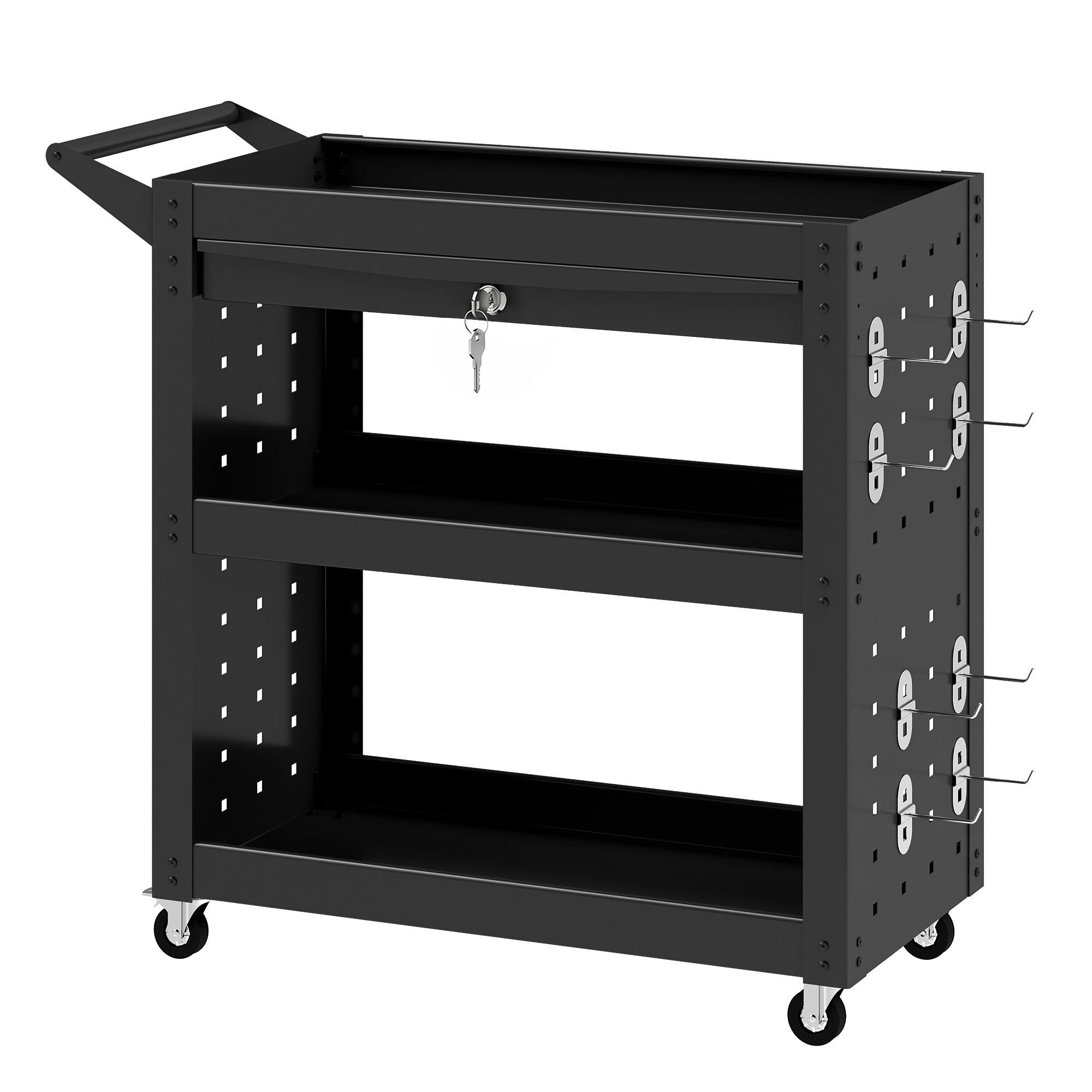 OCELOVÝ vozík na nářadí, černý - černá, kov/plast (35/73/78cm) - HOMCOM