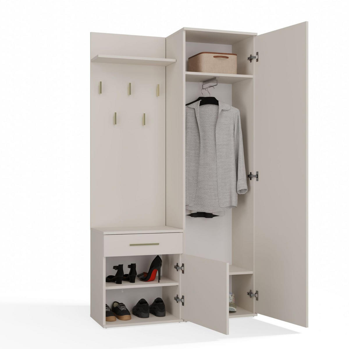 GARDEROBENSET Gustav (3-teilig) - Beige, Holzwerkstoff (50/180/35cm) - kommodly