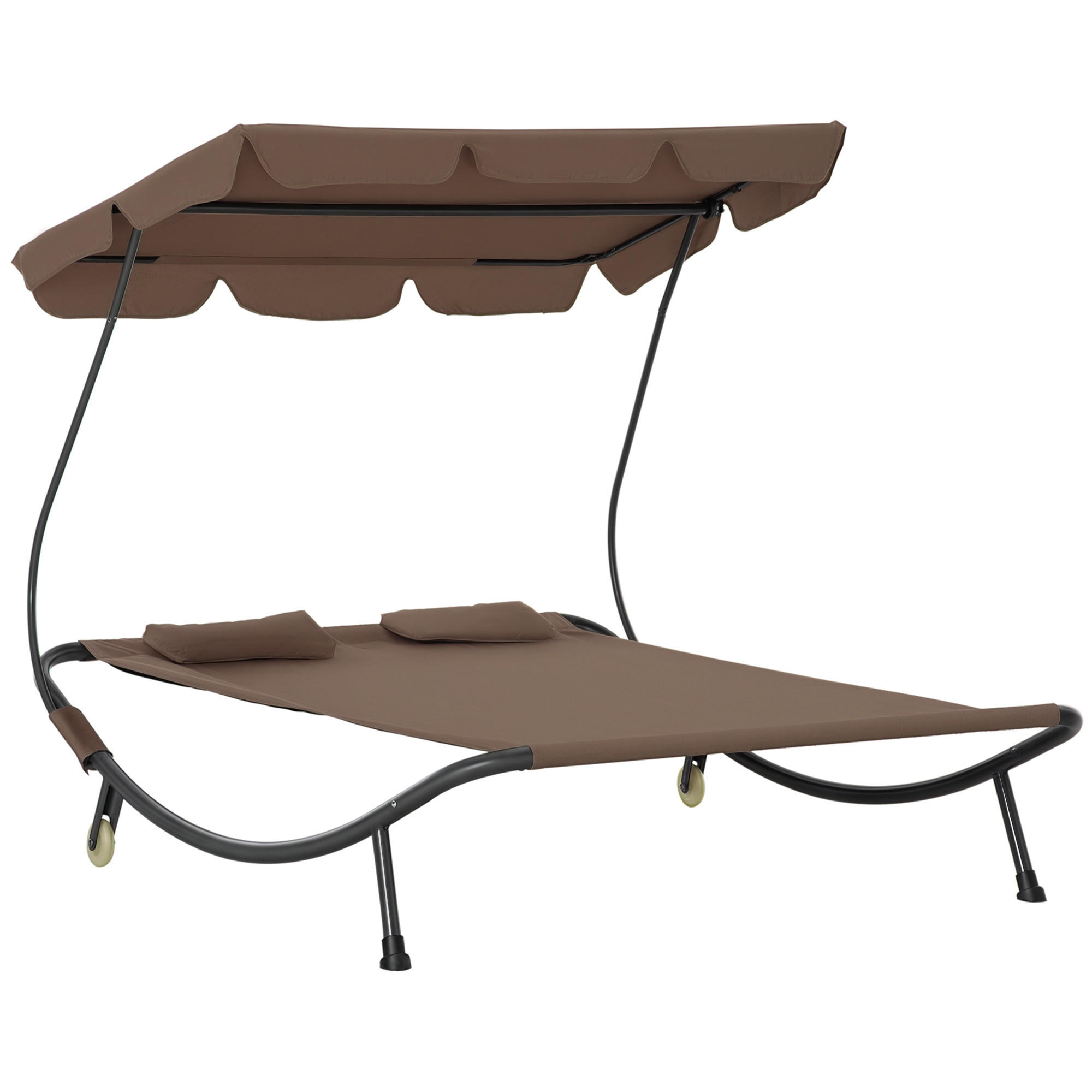 SONNENLIEGE Doppelte 2-Sitzer-Sonnenliege mit verstellbarem Sonnenschirm 200 x 175 x 134 cm ,Braun - Braun, Metall (175/134/200cm) - Vallsero