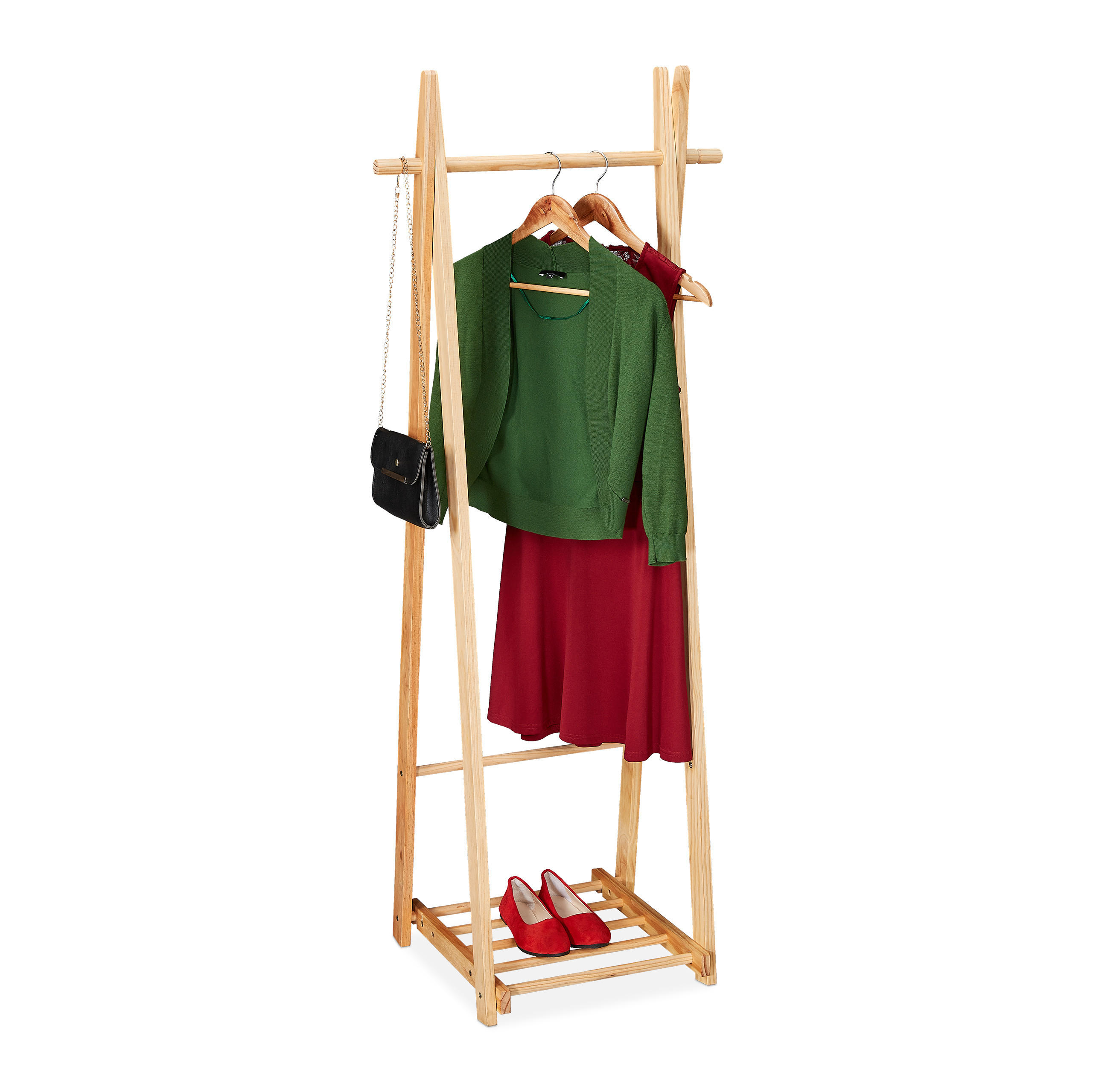 KLÄDSTÄLLNING Natur furu med skohylla hopfällbar Ljusbrun 153/62/45 cm