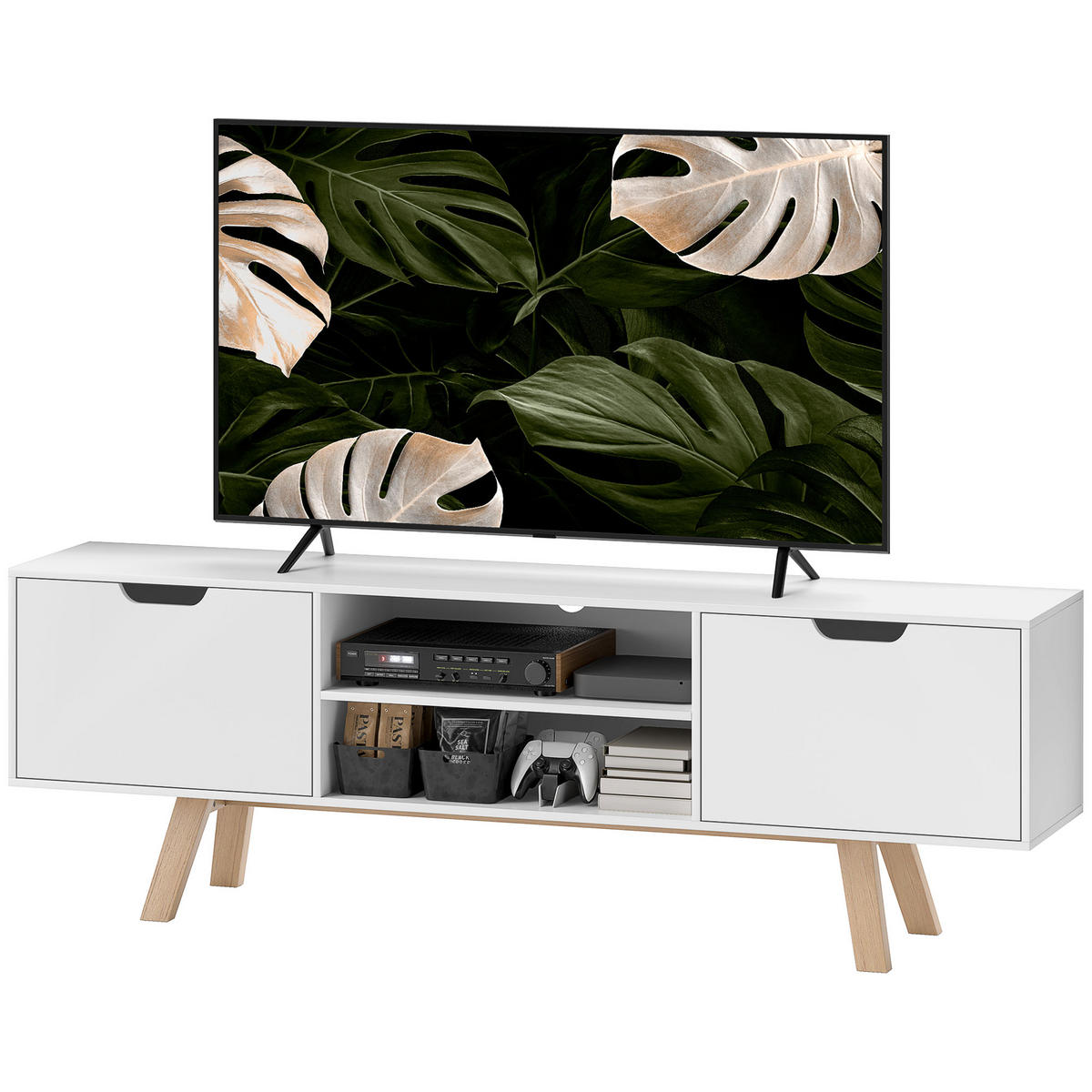 TV-KOMMODE mit Schubladen und offenen Regalen, MDF, 150 x 39 x 50 cm, Weiß - Weiß, Holzwerkstoff (150/50/39cm)