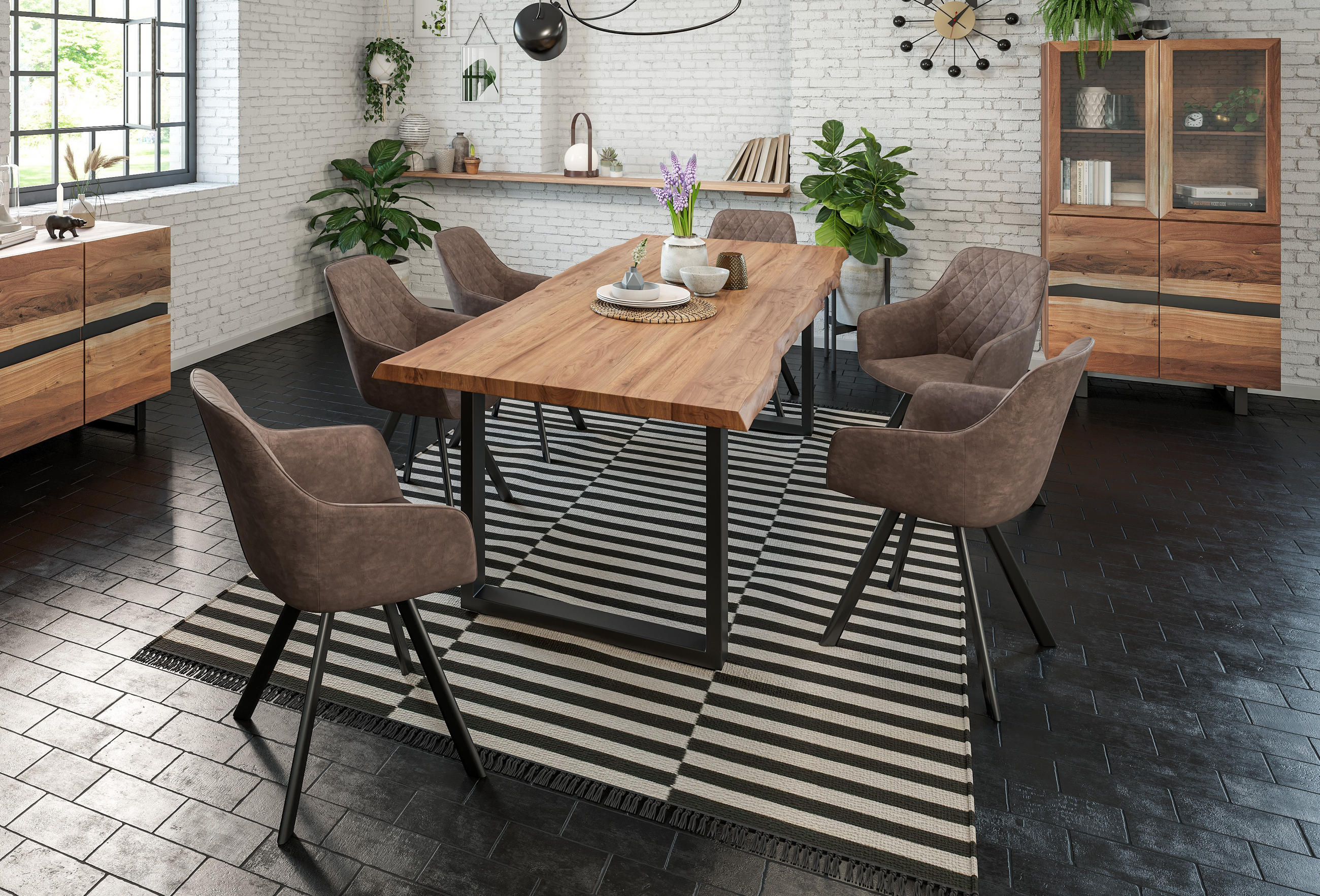 ESSTISCH LIAM - Beige/Schwarz, Holz/Metall (100/220/74cm) - SAM