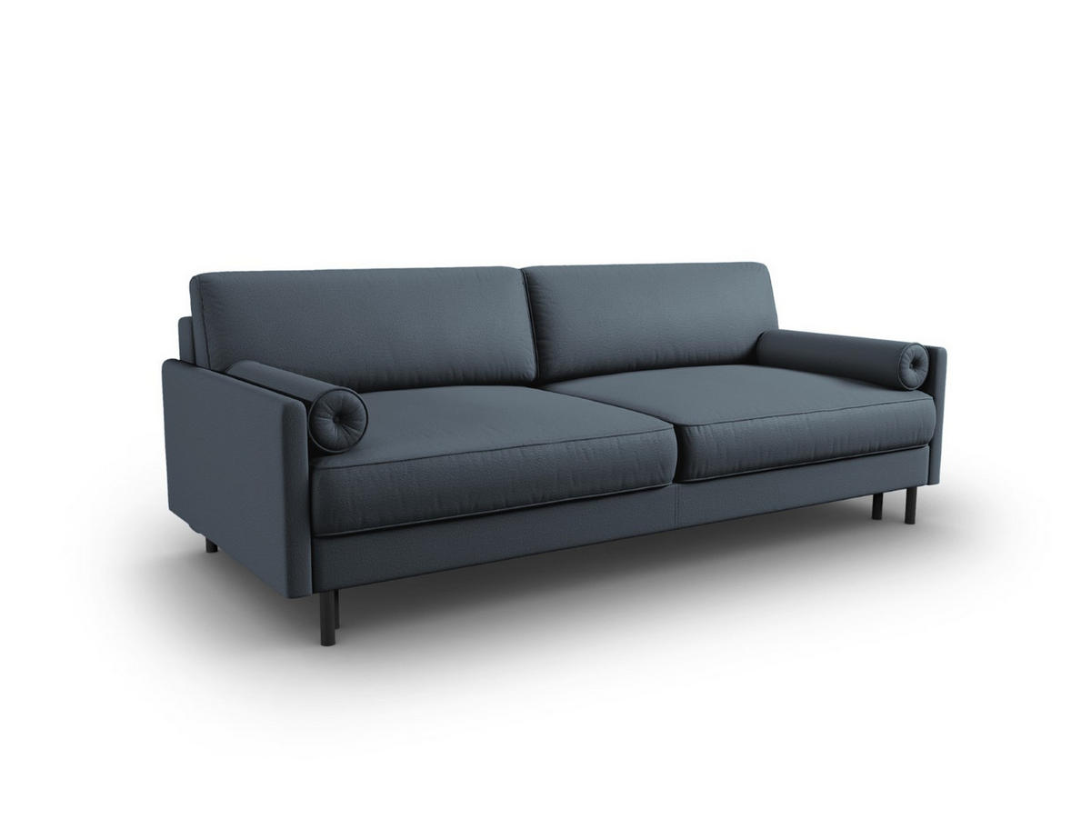 AUSKLAPPBARES-SOFA mit Bettkasten Scott aus strukturiertem Stoff blau 3 Sitzplätze - Blau, Textil (97/87/212cm) - Micadoni