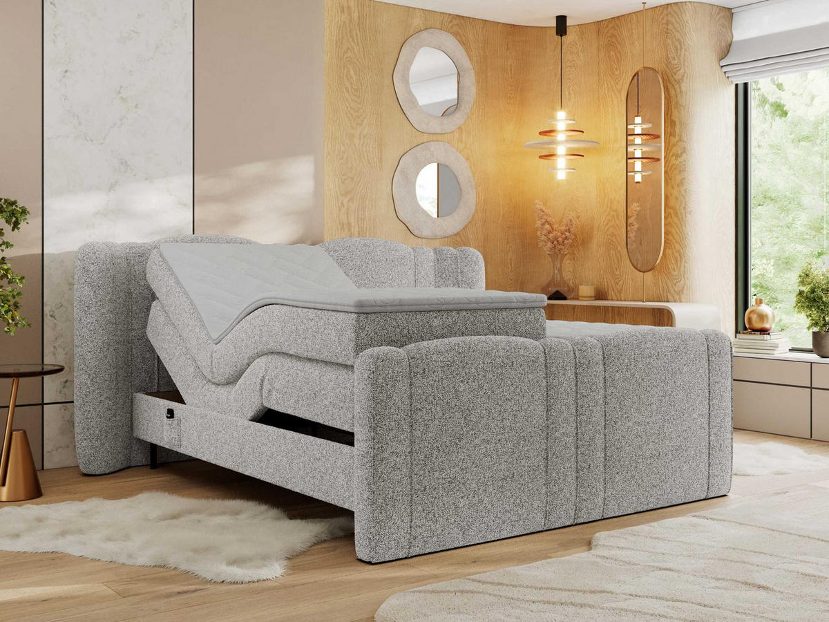 BOXBETT FORTINA 140/200 - Hellgrau Struktur - H3 - Hellgrau, Holz/Textil (140/200cm) - MKS