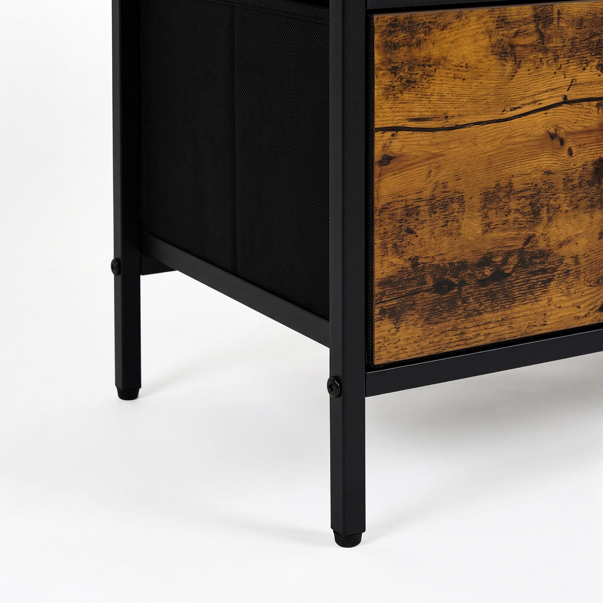 TV-LOWBOARD Industrial-Schwarz Stoffschubladen 120 cm - Braun, Holzwerkstoff/Textil (120/50/40cm) - Relaxdays