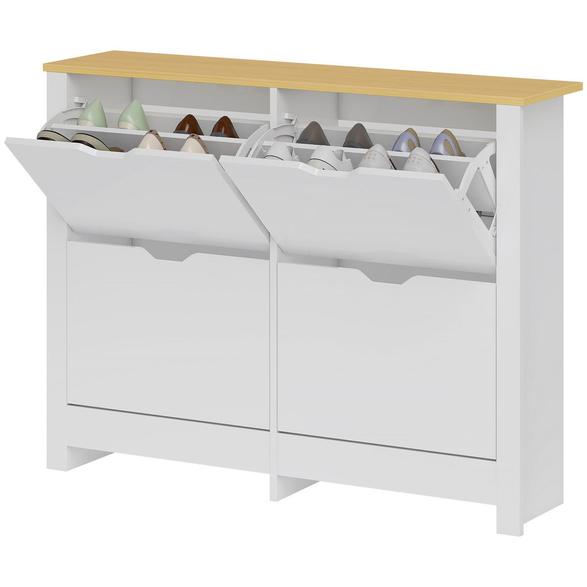 SCHUHSCHRANK,SCHMAL 4 Klappfächer 105x26x80cm,weiß+natur - Weiß, Holzwerkstoff (105/80/26cm) - Vallsero