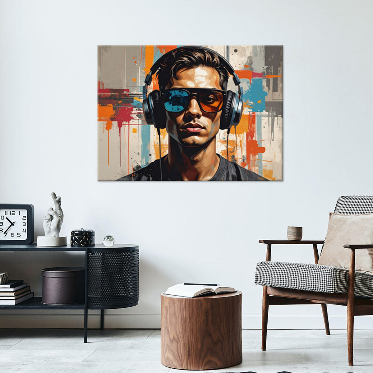 LEINWANDBILD, Abstraktr Mann mit Kopfbedeckung und Brille - Multicolor, Textil (45/30cm) - Feeby