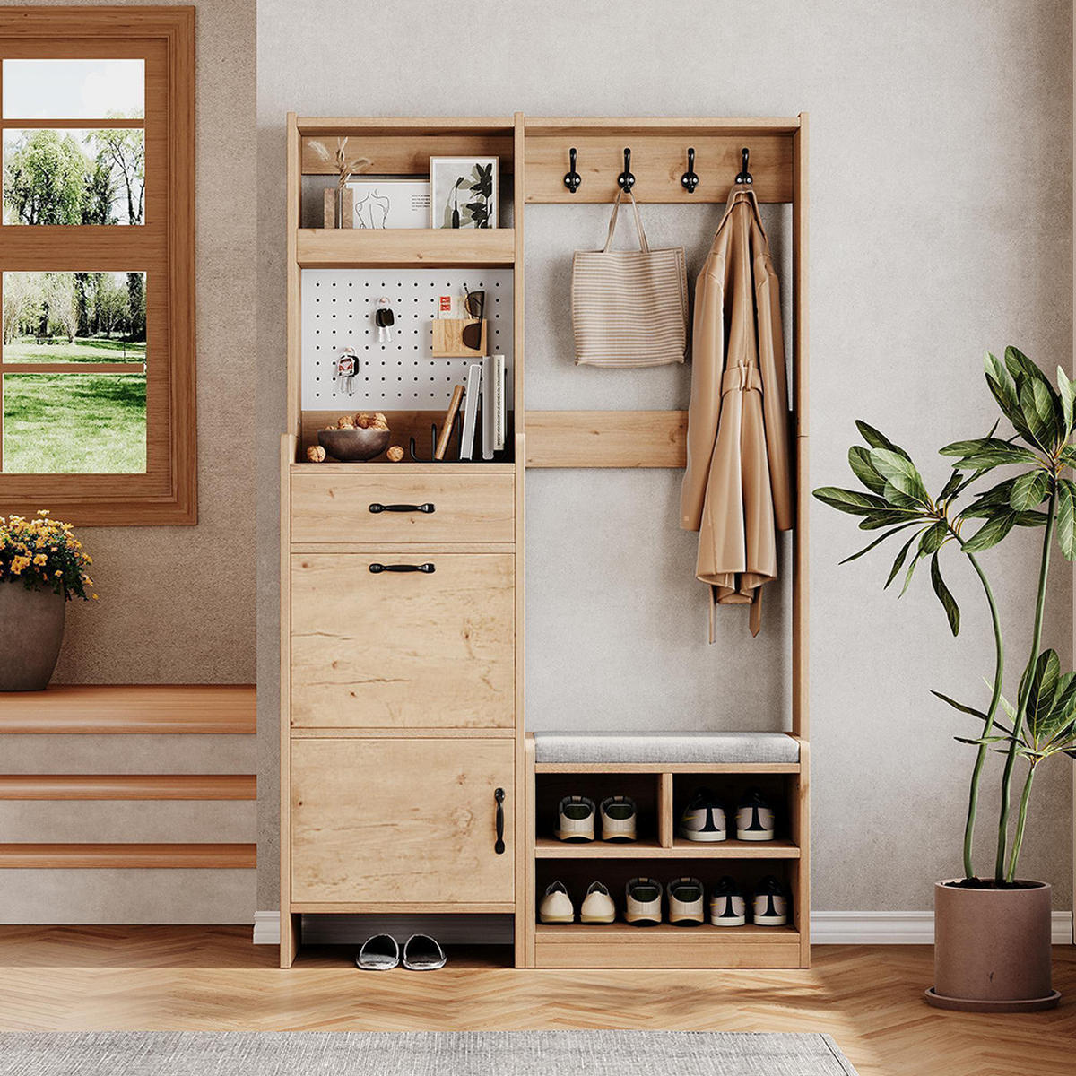 GARDEROBA SET D108.5 x Š35 x V180 cm, Prirodne boje - prirodne boje, drvni materijal/drvo (35/180/108.5cm) - KOMHTOM