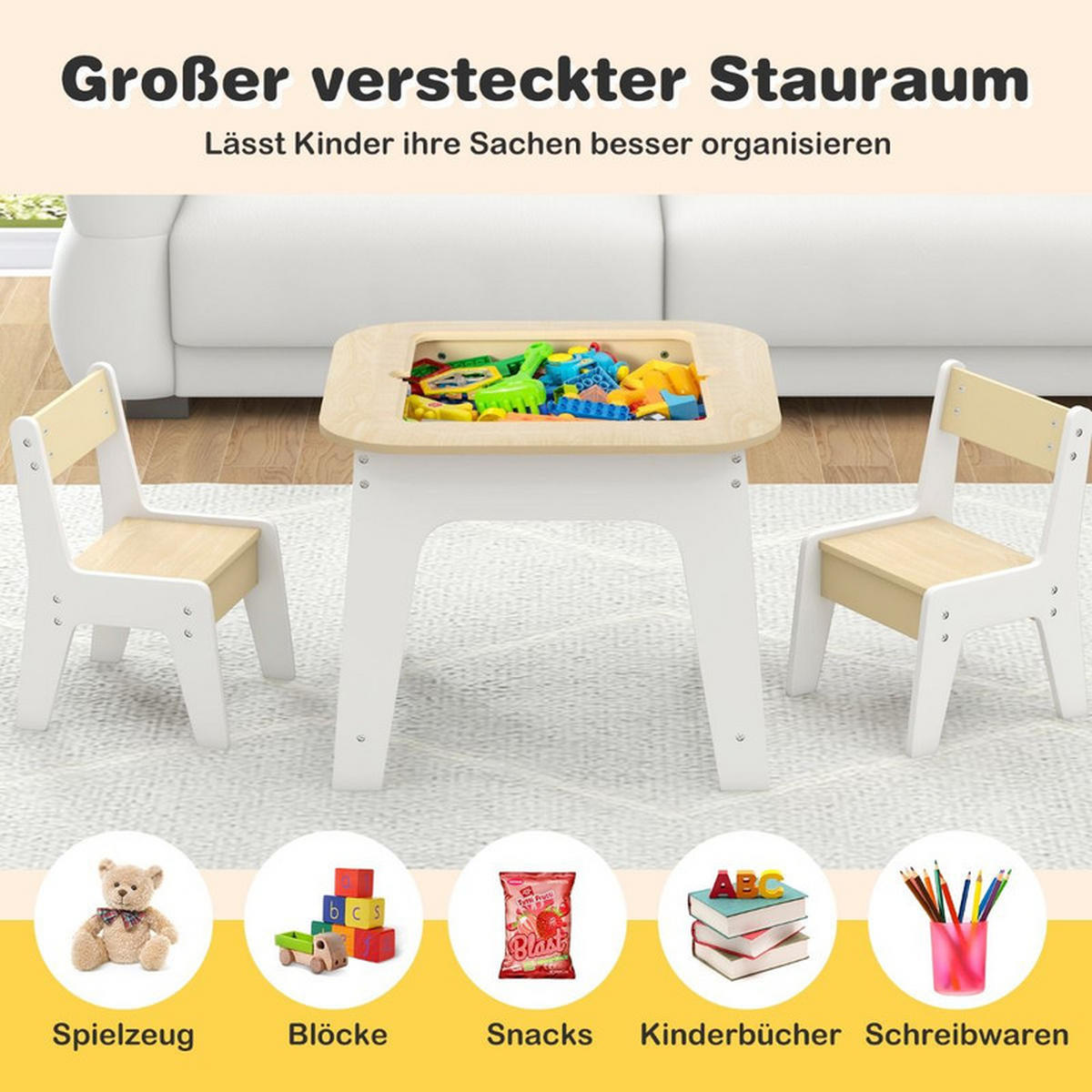 KINDERTISCH mit 2 Stühlen weiß (3-tlg) - Weiß, Holzwerkstoff (60/49/60cm) - COSTWAY