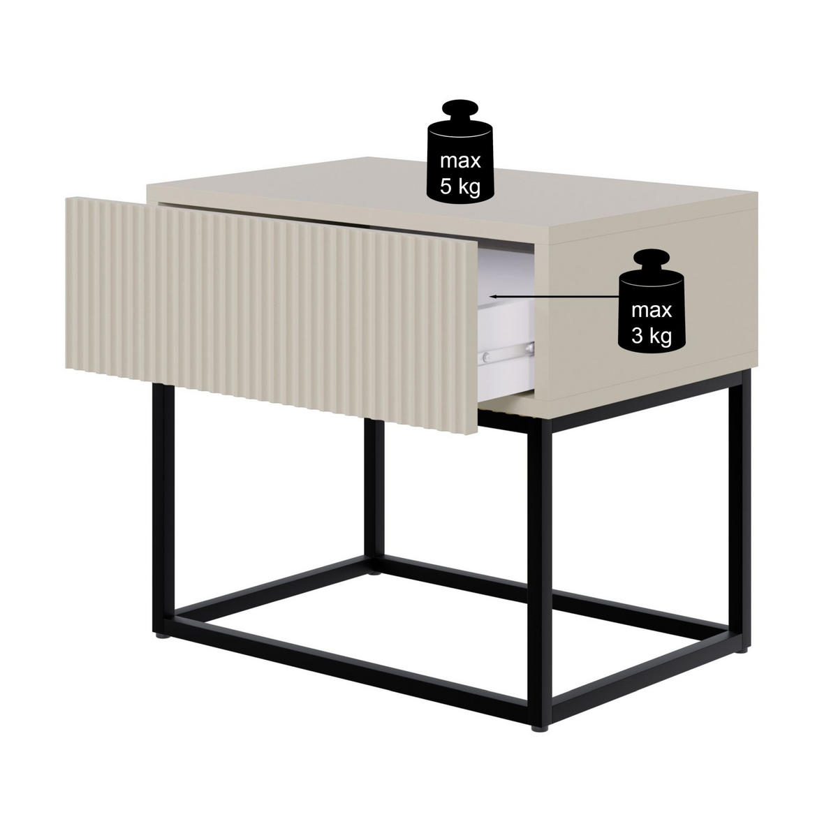 NACHTSCHRANK Veldio Schwarz mit schwarzen Beinen 50 cm - Schwarz, Holzwerkstoff/Metall (50/44/35.6cm) - Selsey